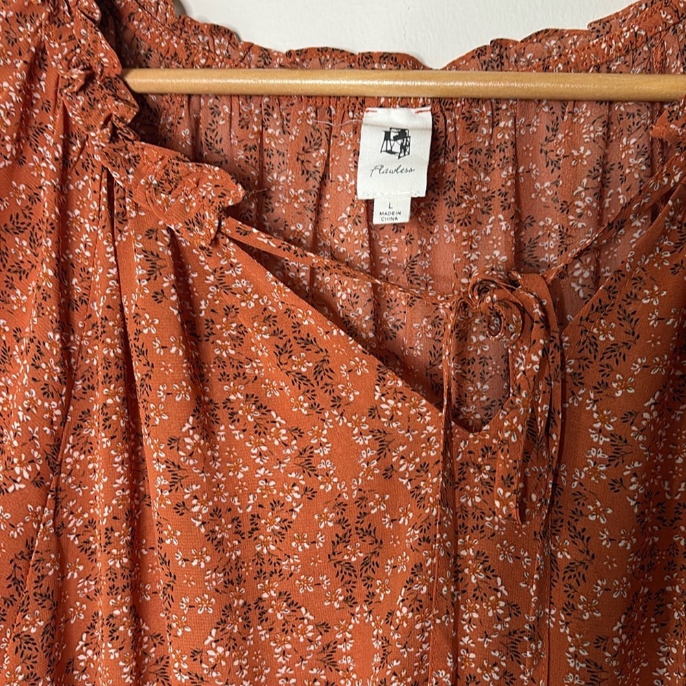 Polagram Flawless Orange Floral Flowy Dress - Picture 2 of 3
